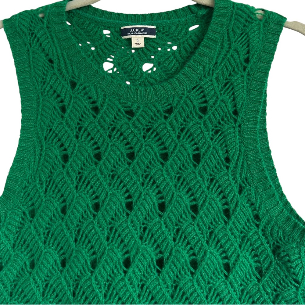 J.Crew Cashmere Pointelle Sweater Vest Green Preppy Classic Knit Size S - Picture 5 of 11